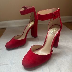 Vince Camuto Red Suede Block Heel Shoes